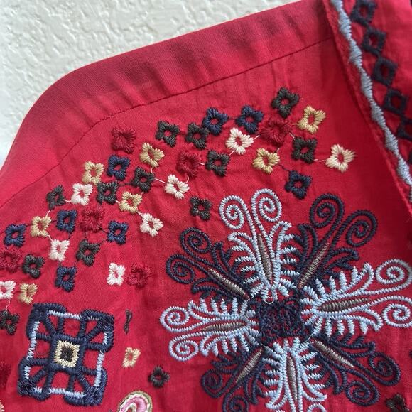 Johnny Was NWT Audrey Embroidered Button Down Shirt Ski Patrol Red Long Slv Sz S - Picture 3 of 8